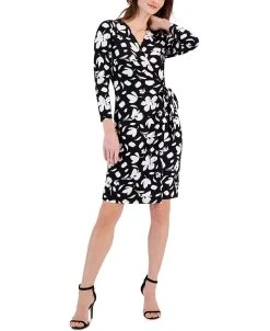 Anne Klein Women's Floral-Print Long-Sleeve Wrap Dress