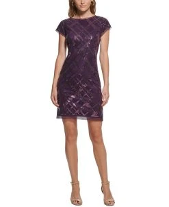 Vince Camuto Women's Sequin Cap-Sleeve Shift Dress