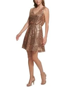 Vince Camuto Women's Sequin V-Neck Blouson Fit & Flare Dress -Sanctuary Shop 23546684 fpx