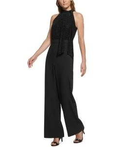 Vince Camuto Women's Burnout Velvet Tie-Neck Mixed-Media Jumpsuit 7 Vince Camuto Women's Burnout Velvet Tie-Neck Mixed-Media Jumpsuit -Sanctuary Shop 23546723 fpx