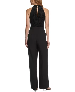 Vince Camuto Women's Burnout Velvet Tie-Neck Mixed-Media Jumpsuit 8 Vince Camuto Women's Burnout Velvet Tie-Neck Mixed-Media Jumpsuit -Sanctuary Shop 23546724 fpx