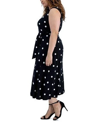 Kasper Plus Size Polka Dot-Print Belted Fit & Flare Dress 3 Kasper Plus Size Polka Dot-Print Belted Fit & Flare Dress - Image 3