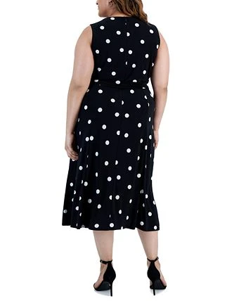 Kasper Plus Size Polka Dot-Print Belted Fit & Flare Dress 2 Kasper Plus Size Polka Dot-Print Belted Fit & Flare Dress - Image 2