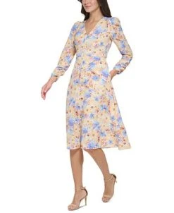 Vince Camuto Women's Floral-Print Cutout-Back Pebble-Crepe Midi Dress -Sanctuary Shop 23567832 fpx