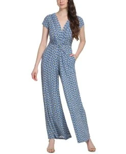Vince Camuto Women's Printed Twist-Front Cap-Sleeve Jumpsuit