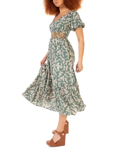 Black Tape Women's Short-Sleeve Smocked-Waist Tiered Maxi Dress -Sanctuary Shop 23625042 fpx