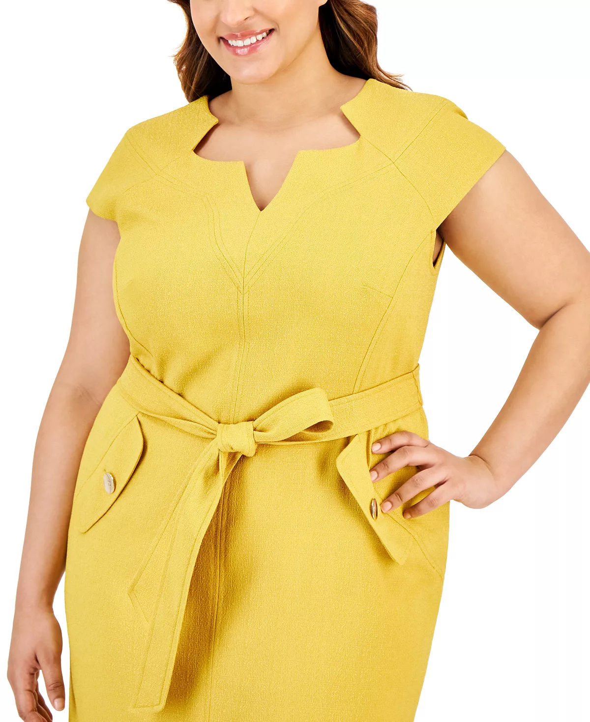 Kasper Plus Size Cap-Sleeve Tie-Waist Zip-Back Dress 4 Kasper Plus Size Cap-Sleeve Tie-Waist Zip-Back Dress - Image 4