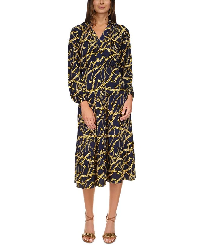 Michael Kors Women's Printed Chain Midi Dress 1 Michael Kors Women's Printed Chain Midi Dress