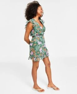 Bar III Women's Printed V-Neck Ruffle Dress, Created For Macy's -Sanctuary Shop 23672558 fpx