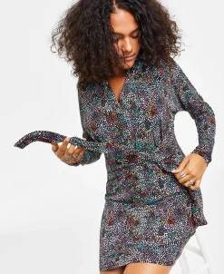 Bar III Women's Long-Sleeve Printed Tie-Front Dress, Created For Macy's -Sanctuary Shop 23672969 fpx