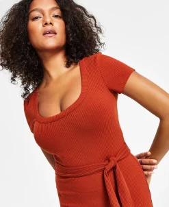 Bar III Women's Ribbed Short-Sleeve Midi Dress, Created For Macy's -Sanctuary Shop 23673128 fpx