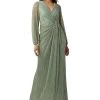 Adrianna Papell Women's Metallic Crinkled Draped Gown