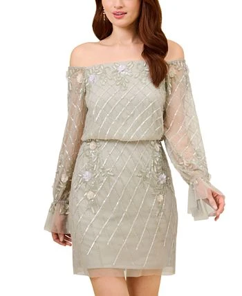 Adrianna Papell Women's Beaded Off-The-Shoulder Dress 3 Adrianna Papell Women's Beaded Off-The-Shoulder Dress - Image 3