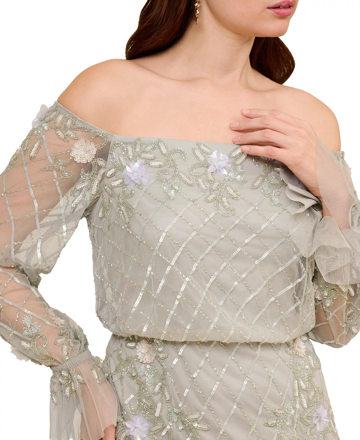 Adrianna Papell Women's Beaded Off-The-Shoulder Dress 4 Adrianna Papell Women's Beaded Off-The-Shoulder Dress - Image 4