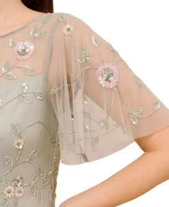 Adrianna Papell Women's Beaded Flutter-Sleeve Gown -Sanctuary Shop 23685220 fpx