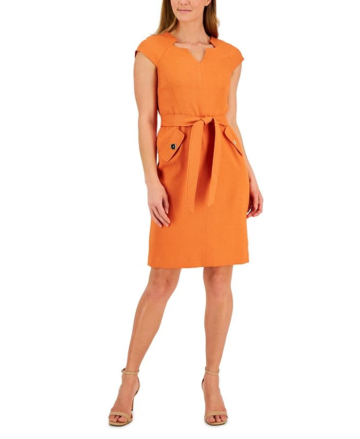 Kasper Women's V-Neck Belted Cap-Sleeve Sheath Dress 1 Kasper Women's V-Neck Belted Cap-Sleeve Sheath Dress