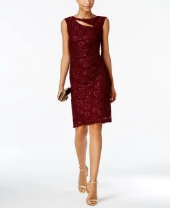Connected Sequined Lace Cutout Sheath Dress